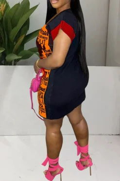 Lady & Letter Print Feminine Mini Dress -Prettytina C23051152 OR 3