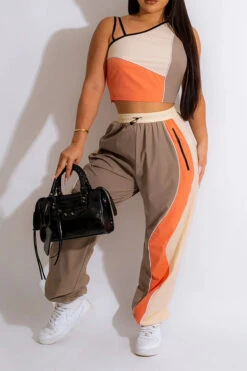 Color Block Patchwork Sporty Pant Suit