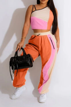 Color Block Patchwork Sporty Pant Suit 8 Color Block Patchwork Sporty Pant Suit -Prettytina C23051199 PI 1
