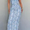 Denim Print Simple Bandeau Maxi Dress