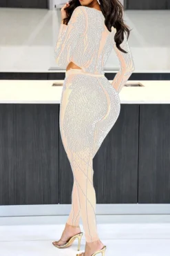 Rhinestone Patchwork Feminine Side Cutout Jumpsuit -Prettytina C23051232 AP 2