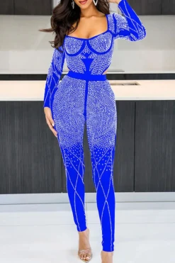 Rhinestone Patchwork Feminine Side Cutout Jumpsuit -Prettytina C23051232 BL 1