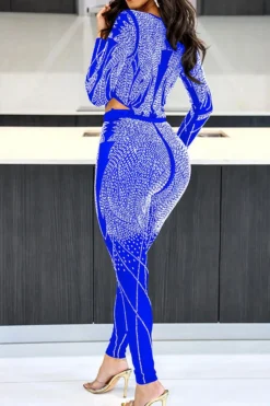 Rhinestone Patchwork Feminine Side Cutout Jumpsuit -Prettytina C23051232 BL 2