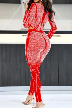 Rhinestone Patchwork Feminine Side Cutout Jumpsuit -Prettytina C23051232 RE 2