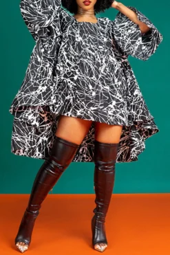Abstract Print Urban High Low Mini Dress