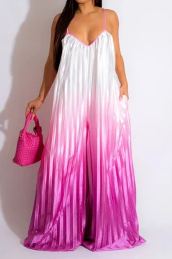 Gradient Striking Wide Leg Pleated Jumpsuit -Prettytina C23051268 RR 1