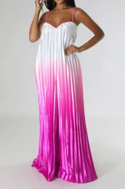 Gradient Striking Wide Leg Pleated Jumpsuit -Prettytina C23051268 RR 3