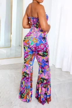 Floral Print Tropical Bell Bottoms Jumpsuit -Prettytina C23052258 RT 5