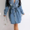 Rivet Design Modern Belted Denim Mini Dress