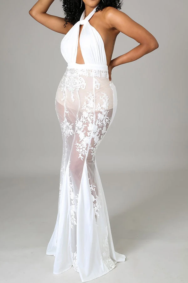 Lace Patchwork Glamorous Halter Collar Maxi Dress 2 Lace Patchwork Glamorous Halter Collar Maxi Dress - Image 2