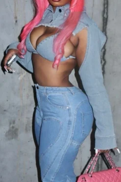 Solid Color Hot Irregular Denim Jacket 7 Solid Color Hot Irregular Denim Jacket -Prettytina C23053160 BL 3