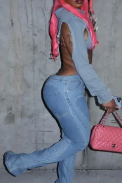 Solid Color Hot Irregular Denim Jacket 8 Solid Color Hot Irregular Denim Jacket -Prettytina C23053160 BL 4