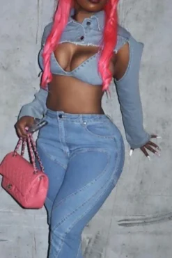 Solid Color Hot Irregular Denim Jacket 9 Solid Color Hot Irregular Denim Jacket -Prettytina C23053160 BL 5