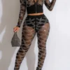 Rhinestone Patchwork On-trend See-Through Pant Suit