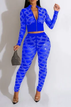 Rhinestone Patchwork On-trend See-Through Pant Suit 10 Rhinestone Patchwork On-trend See-Through Pant Suit -Prettytina C23053179 BL 1