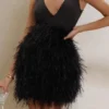 Feather Patchwork Unique Tie Back Mini Dress