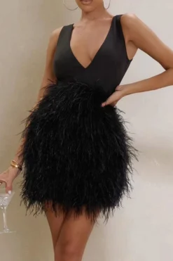 Feather Patchwork Unique Tie Back Mini Dress