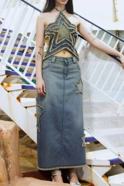 Gradient Whimsical Star Shape Denim Camisole -Prettytina C23060509 BL 3