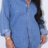 Solid Color Rhinestone Glistening Denim Shirt
