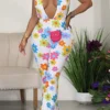 Floral Print Girly Backless Micro Flared Jumpsuit