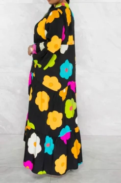 Floral Print Relaxed Tiered Midi Dress -Prettytina C23060930 BK 2