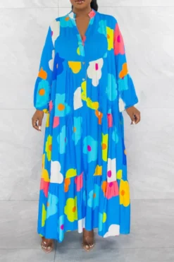 Floral Print Relaxed Tiered Midi Dress -Prettytina C23060930 BL 1