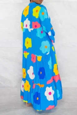 Floral Print Relaxed Tiered Midi Dress -Prettytina C23060930 BL 2