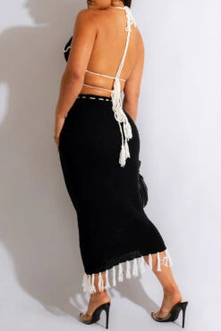 Crochet Butterfly Patchwork Pretty Tassel Dress Suit 25 Crochet Butterfly Patchwork Pretty Tassel Dress Suit -Prettytina C23060996 BK 2