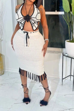 Crochet Butterfly Patchwork Pretty Tassel Dress Suit 23 Crochet Butterfly Patchwork Pretty Tassel Dress Suit -Prettytina C23060996 WH 5