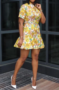 Floral Print Stunning Ruffle Belted Mini Dress