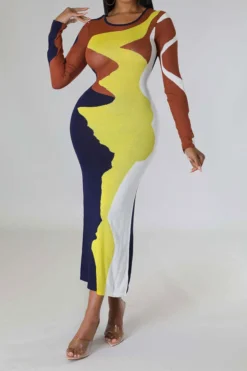 Abstract Print Flattering Bodycon Midi Dress -Prettytina C23061266 RT 3