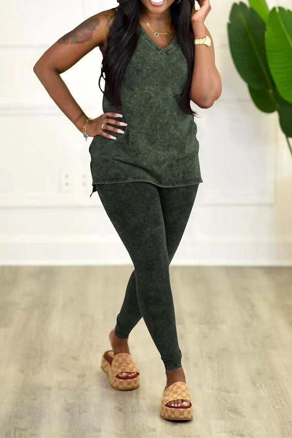 Denim Print Casual V Neck Pant Suit 2 Denim Print Casual V Neck Pant Suit - Image 2