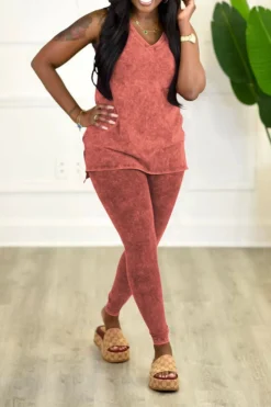 Denim Print Casual V Neck Pant Suit 10 Denim Print Casual V Neck Pant Suit -Prettytina C23061279 OR 2