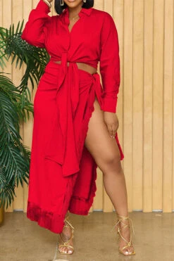 Solid Color Urban Lace-Up Tassel Dress Suit -Prettytina C23061280 RE 1