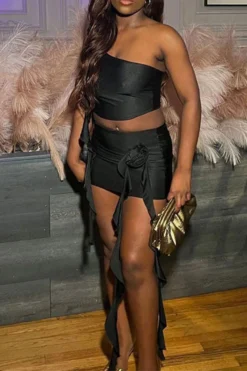 3D Flower Decor Rocking Ribbons Dress Suit -Prettytina C23061284 BK 6