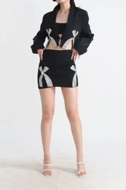 Glittery Rhinestone Bowknot Design Dress Suit -Prettytina C23061286 BK 3