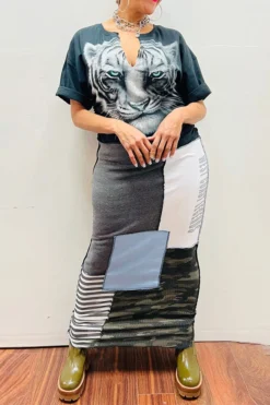 Tiger Print Stylish Patchwork Midi Dress