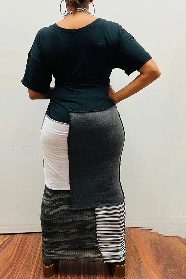 Tiger Print Stylish Patchwork Midi Dress 3 Tiger Print Stylish Patchwork Midi Dress - Image 3