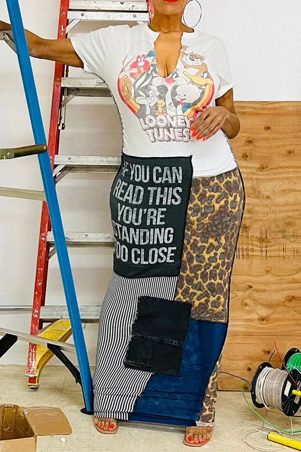 Tiger Print Stylish Patchwork Midi Dress 4 Tiger Print Stylish Patchwork Midi Dress - Image 4