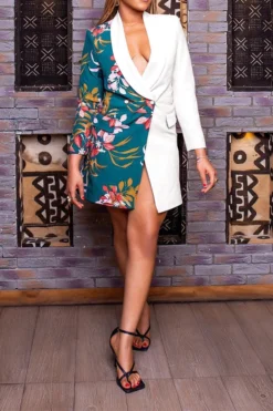 Floral Print Patchwork Elegant Mini Dress 11 Floral Print Patchwork Elegant Mini Dress -Prettytina C23061566 WH 3