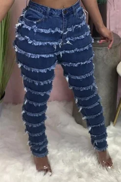 Solid Color Urban Burrs Patchwork Jeans -Prettytina C23062512 NB 1