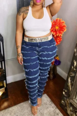 Solid Color Urban Burrs Patchwork Jeans -Prettytina C23062512 NB 2