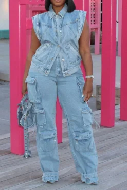 Patchwork Urban Button Thru Denim Gilet