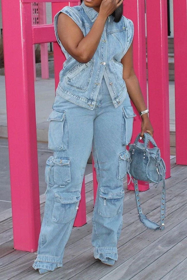 Patchwork Urban Button Thru Denim Gilet 2 Patchwork Urban Button Thru Denim Gilet - Image 2