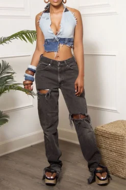 Color Block Party Backless Irregular Denim Camisole 9 Color Block Party Backless Irregular Denim Camisole -Prettytina C23062526 BL 5