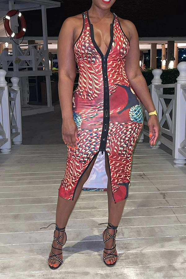 Graphic Print Undeniable Racerback Zipper Midi Dress 1 Graphic Print Undeniable Racerback Zipper Midi Dress