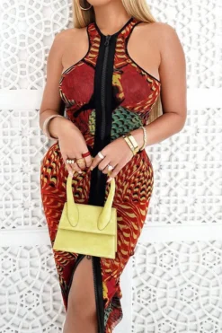 Graphic Print Undeniable Racerback Zipper Midi Dress 7 Graphic Print Undeniable Racerback Zipper Midi Dress -Prettytina C23062560 RE 4