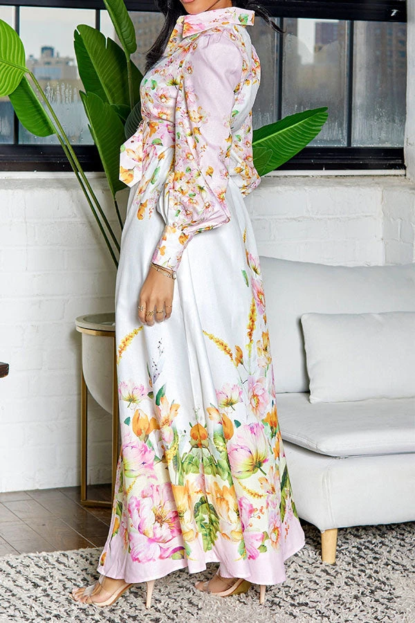 Floral Print Retro Belted Side Split Midi Dress 2 Floral Print Retro Belted Side Split Midi Dress - Image 2