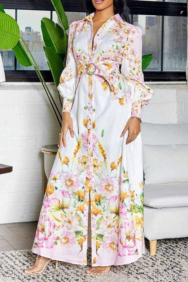 Floral Print Retro Belted Side Split Midi Dress 5 Floral Print Retro Belted Side Split Midi Dress - Image 5