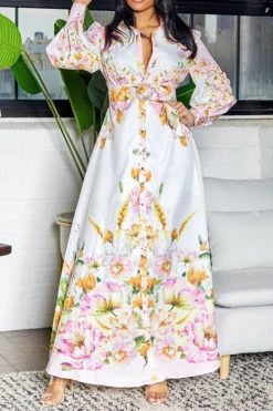 Floral Print Retro Belted Side Split Midi Dress 11 Floral Print Retro Belted Side Split Midi Dress -Prettytina C23062570 WH 6